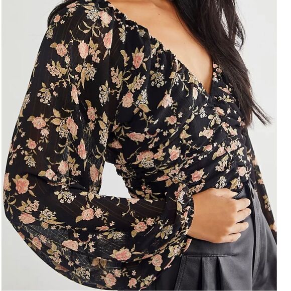Free People Final Rose Blouse in Black Combo XS - Picture 1 of 12
